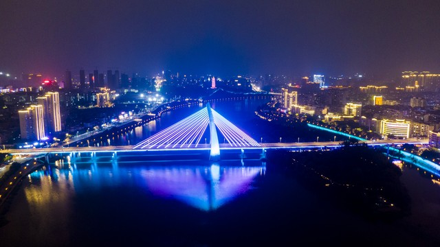 江西 江西赣州 赣州航拍 赣州夜景 赣州飞龙大桥