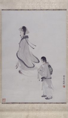 近代傅抱石渊明沽酒图轴