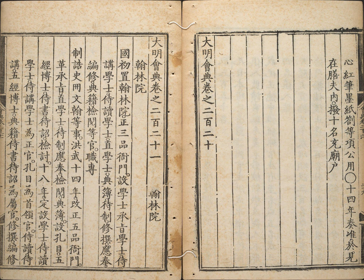 万历十五年版《大明会典》关于内阁的部分规定（哈佛大学藏本）