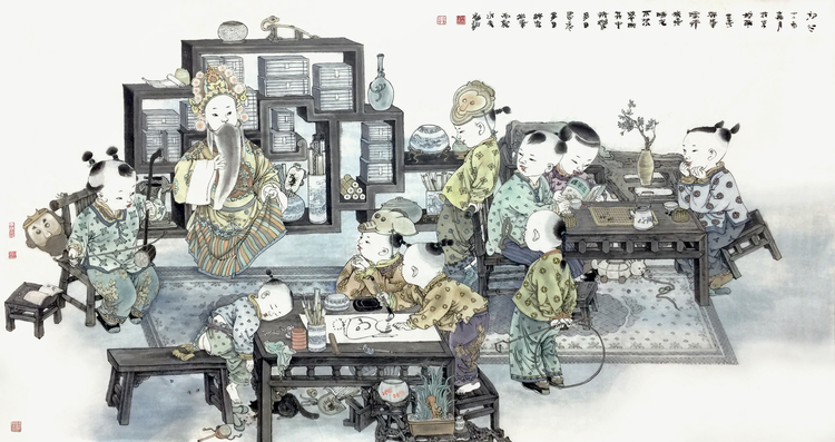 王家训童子图《初心》 97cm×180cm