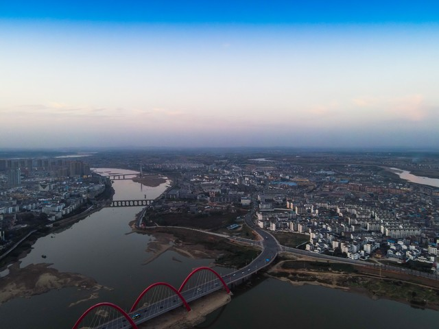 航拍抚州城市抚河一河两岸中洲大桥建筑风光
