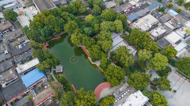 航拍河北省石家庄市正定县常山公园