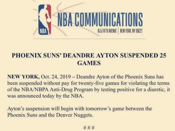 艾顿因违反NBA禁药条例，利尿剂检测为阳性.png
