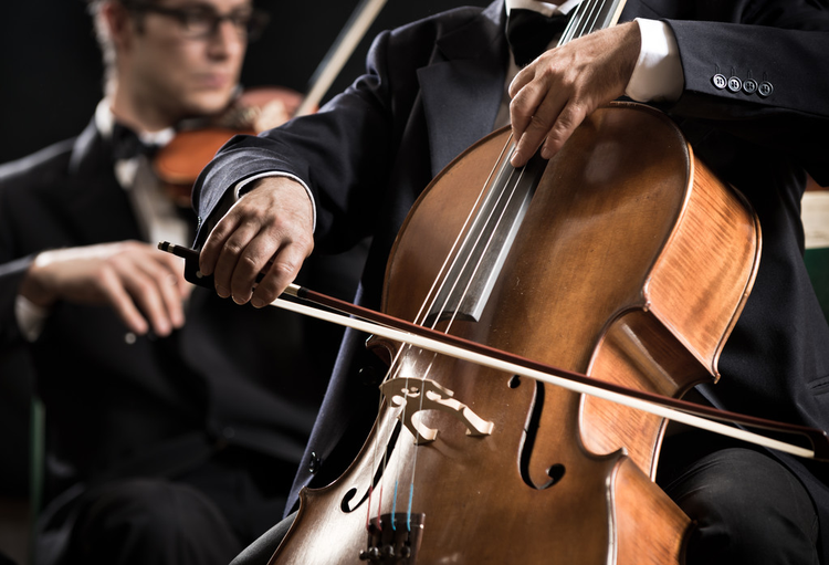 交响乐团大提琴演奏家Cello player with symphony orchestra