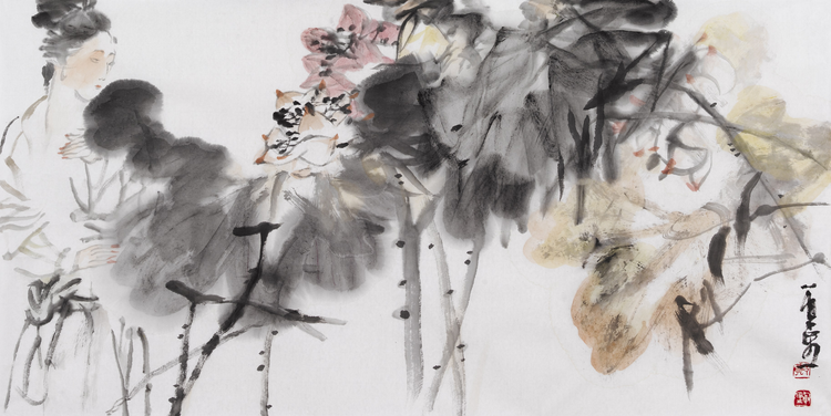 《美人赏花图》50x100cm2015年