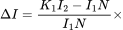 \Delta I=\frac {K_1I_2-I_1N}{I_1N}\times