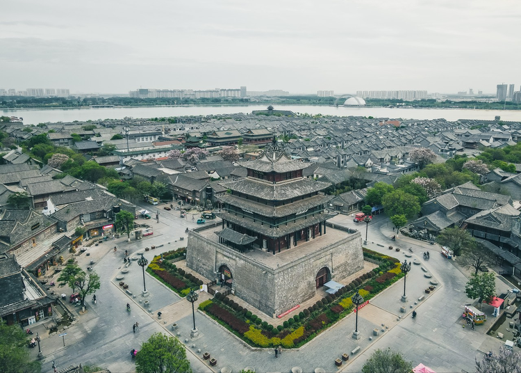 山东聊城东昌古城航拍局部