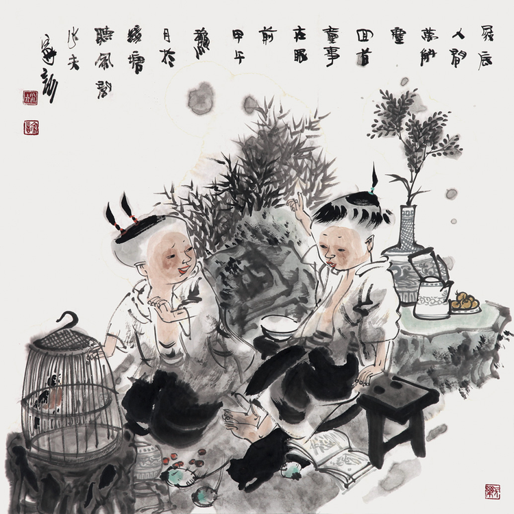 《屐底人间万斛尘　回首童事在眼前》69cm×69cm