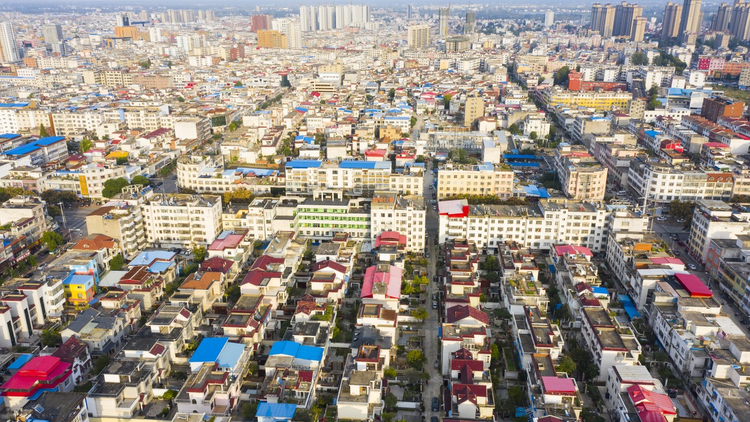 河南，固始县城中心区俯瞰。