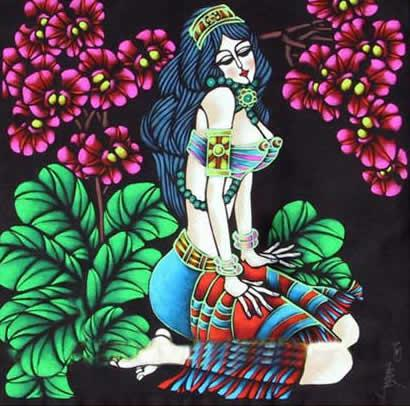 云南重彩画作  花之恋