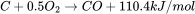 C+0.5O_{2}\rightarrow CO+110.4kJ/mol