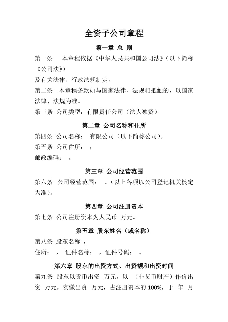全资子公司