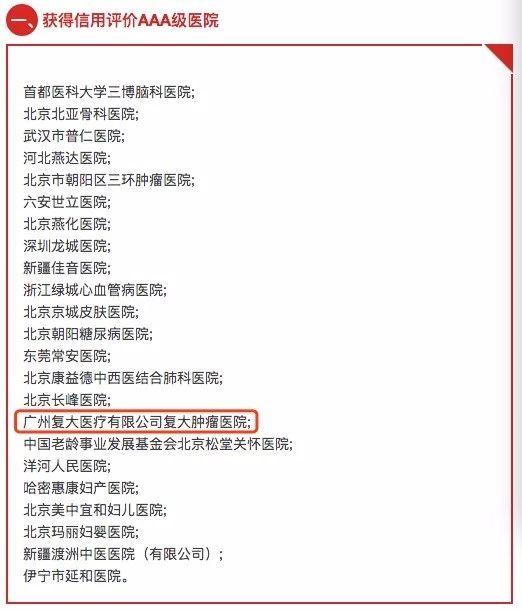 广州复大肿瘤医院怎么样：获行业评价AAA信用级医院