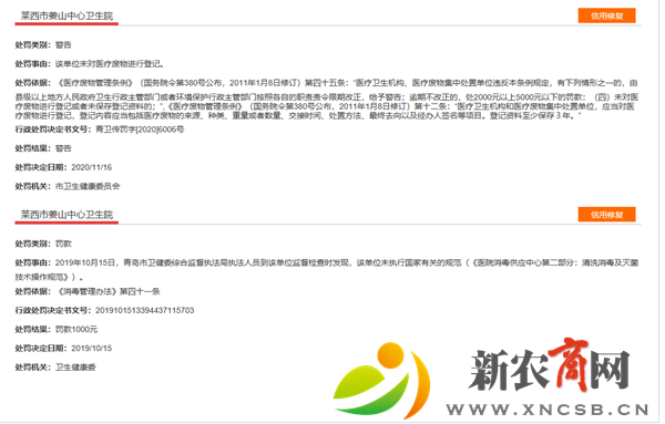 莱西市姜山中心卫生院多项违规被卫健部门处罚.png